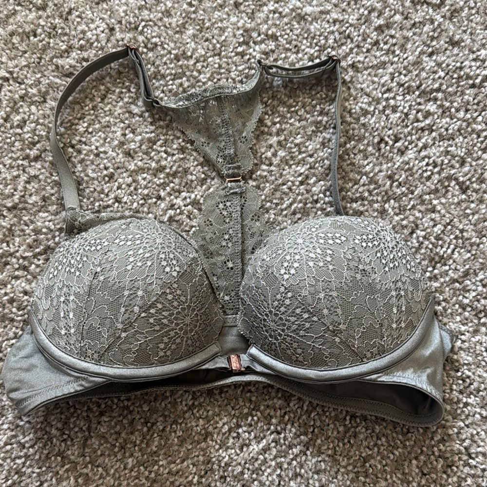 Lace Racerback Bra - Gray